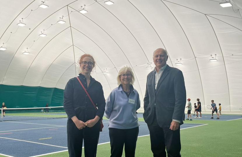 Iain Duncan Smith and Councillor Catherine Saumarez at Rolls Park Sports Ground 