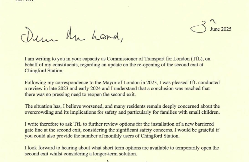 Iain Duncan smith letter to Commissioner for Transport for London, Andrew Lord