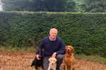 Iain with his dogs, (L) Jobi, (M) Bowie (R) Hettie All three dogs are medical dectection dogs, Jobi working on Prostrate Cancer, Hetti working on Cancer and puppy Bowie in training.
