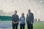 Iain Duncan Smith and Councillor Catherine Saumarez at Rolls Park Sports Ground 
