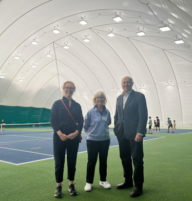 Iain Duncan Smith and Councillor Catherine Saumarez at Rolls Park Sports Ground 